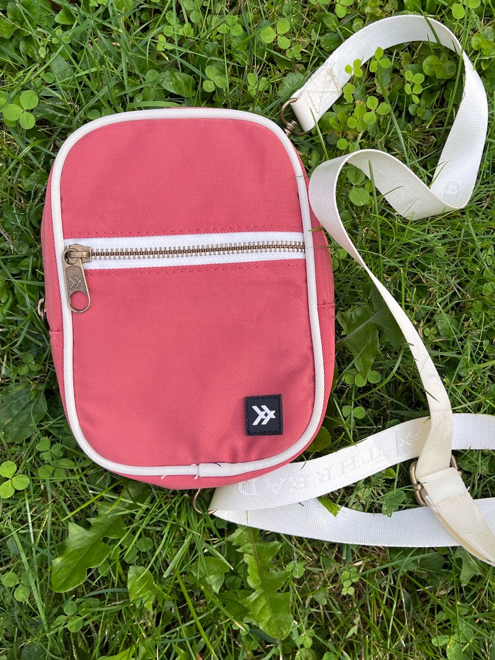 Compact Coral Crossbody with Cream Strap